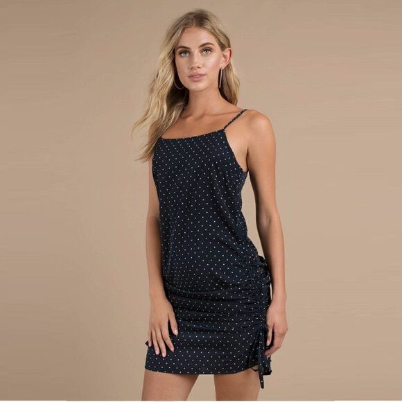 𝅺J.O.A Darling Details Navy Polka Dot Slip Dress XS NWT - Picture 1 of 5